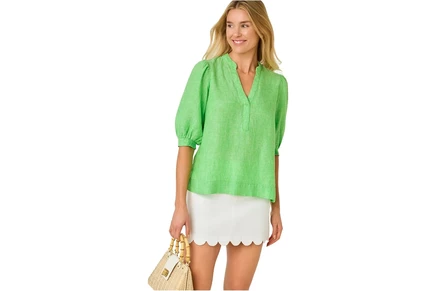 Женский льняной топ Lilly Pulitzer Mialeigh, зеленый/белый