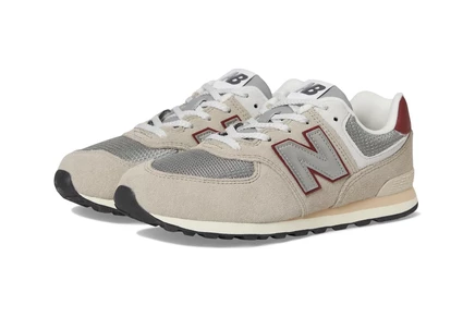 New Balance Kids 574 (Big Kid) arid stone/monarch burgundy