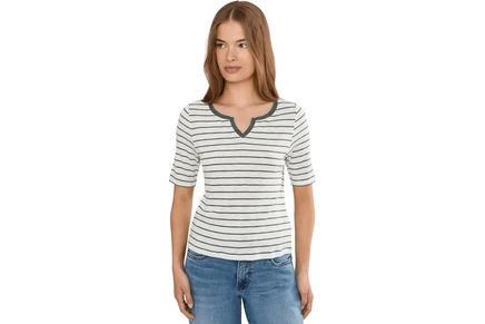 Топ NICZOE Petite NZT Elbow Sleeve Stripe Notch Tee