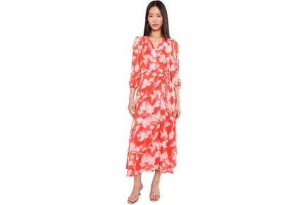 Платье Calvin Klein Long Sleeve Floral Chiffon Self Tie Midi