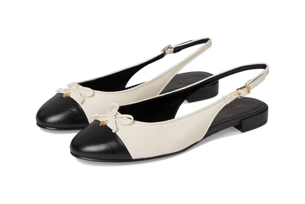 Женские балетки Tory Burch Cap‑Toe Slingback, кремово-черные