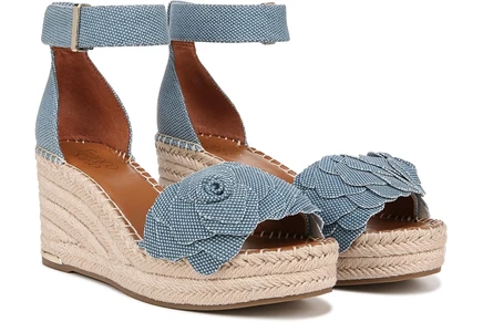 Franco Sarto Clemens Raffia Espadrille Wedge Heel Sandals denim blue flower
