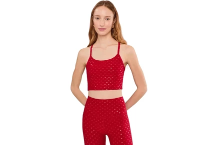 Beyond Yoga Softshine Slim Racerback Cropped Tank holly red ditsy hearts