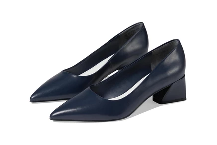 Franco Sarto Racer Pointed Toe Block Heel Pump navy blue leather