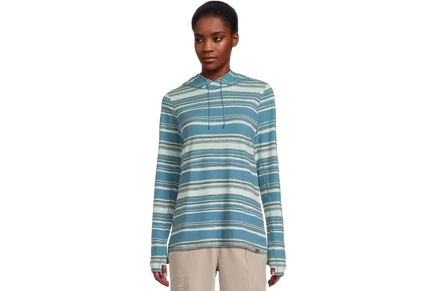 L.L.Bean Everyday SunSmart Long-Sleeve Stripe Hooded Pullover lapis teal stripe