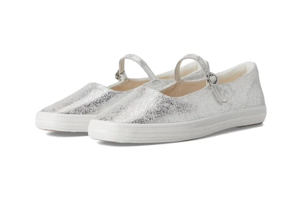 Keds Square Toe Mary Jane silver metallic leather