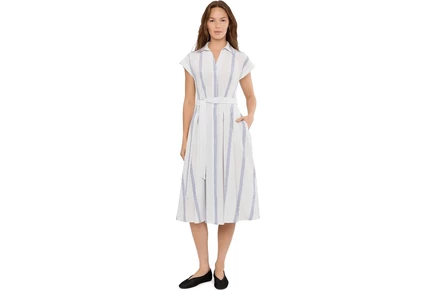 Платье Calvin Klein Cap Sleeve Striped Self Tie Gauze Aline