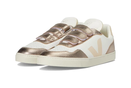 Детские кроссовки VEJA Kids V-90, бело-бежево-бронзовые