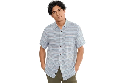 Мужская льняная рубашка Faherty Palma Linen, голубая в полоску