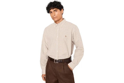 Polo Ralph Lauren Classic Fit Gingham Oxford Shirt coastal beige/white