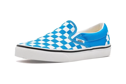 Vans Kids Classic Slip-On (Big Kid) color theory checkerboard bright azure