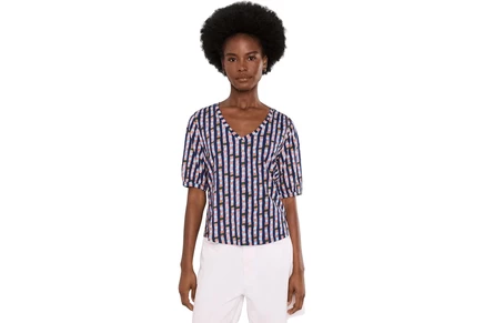 Топ NICZOE NZT Elbow Sleeve Reef Stripe V-Neck Tee