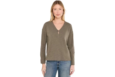 Lilla P Keyhole Easy Cuffed Tee olive