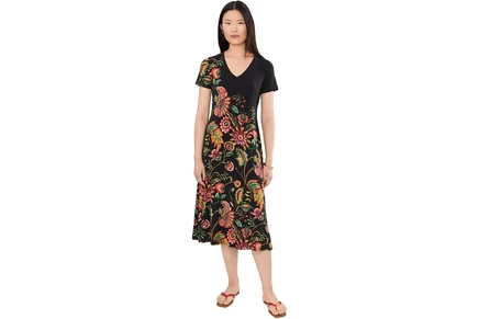 Johnny Was The Janie Favorite V-Neck Cap Sleeve Dress - Valley valley of the fleurs black
