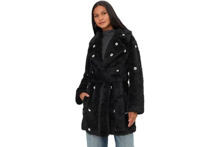 Пальто Avec Les Filles Embellished Faux Fur Belted Coat