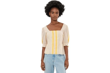 Топ Liverpool Los Angeles 1/2 Sleeve Square Neck Tie Back Woven Top