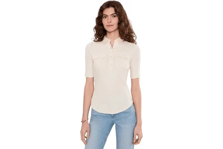 Женская футболка Lauren Ralph Lauren Rib-Knit Elbow-Sleeve Collared Top