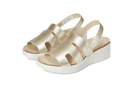 Женские сандалии Ecco Flowt Wedge Cork Oasis на танкетке, бело-золотые