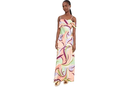 Avec Les Filles Printed Satin Bias Cut Maxi Dress rivera fan