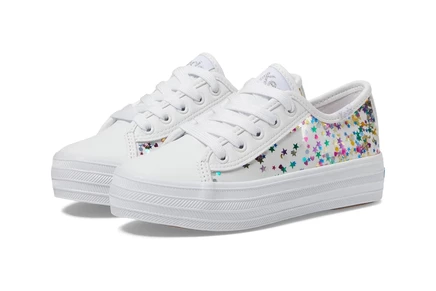 Женские кроссовки Keds Kids Triple UP-Glitter Under Glas (Little Kid/Big Kid) white/glitter