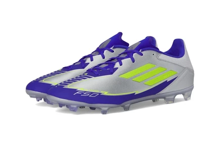 adidas F50 League Messi Firm Ground/Multi Ground Soccer Cleats silver metallic/solar yellow/lucid blue