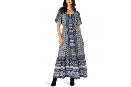 Платье Liverpool Los Angeles Elbow Sleeve Square Neck Woven Maxi Dress With Pockets