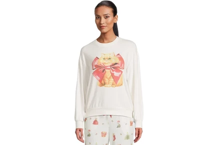 Рубашка P.J. Salvage Feline Festive Crewneck Top ivory cats