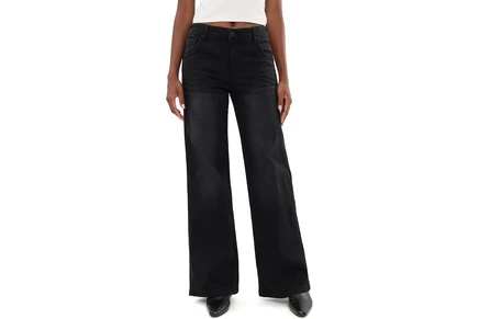 Джинсы KUT from the Kloth Jodi High-Rise Fab Ab Straight Leg Dip Scoop Pockets in Luscious/Black Base Wash