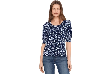 Топ CeCe Elbow Sleeve Crew Neck Shirred Knit Top