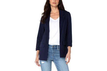Liverpool Los Angeles Petite Boyfriend Blazer with Princess Darts Super Stretch Ponte cadet blue