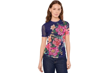 Женская футболка Johnny Was Eleanor Mesh Short Sleeve Tee - Celiora Navy