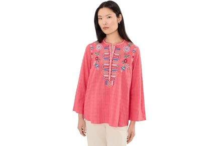 Женская футболка Johnny Was Vintage Henley Tunic - Roseton