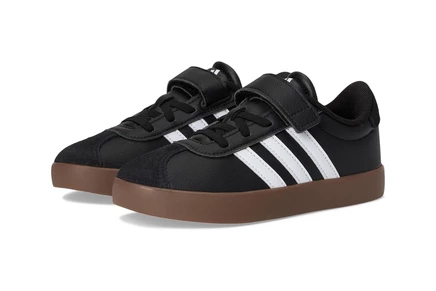 Детские кроссовки Adidas Kids VL Court 3.0 с эластичной шнуровкой, черно-белые