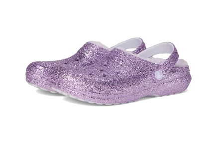 Детские кроксы Crocs Classic Lined Glitter с подкладкой, фиолетовые