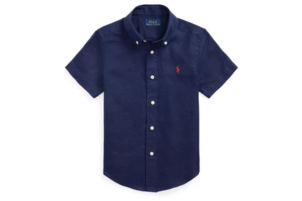 Мужская рубашка Polo Ralph Lauren Kids Linen Short Sleeve Shirt (Toddler/Little Kid) newport navy