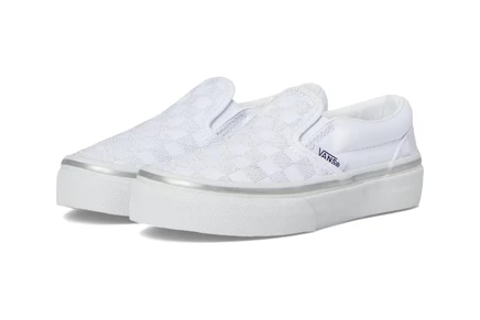 Vans Kids Classic Slip-On (Little Kid) metallic checkerboard silver/true white