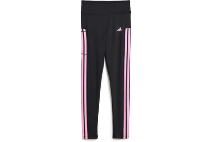 Детские легинсы Adidas с 3 полосками и карманом, чёрные с розовым