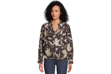 Tommy Bahama Bloom Beauty Long Sleeve Popover Top black