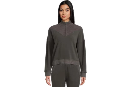 Женский свитшот Barefoot Dreams Brushed Fleece With Cozychic Ultra Lite Rib 1/2 Zip Pullover