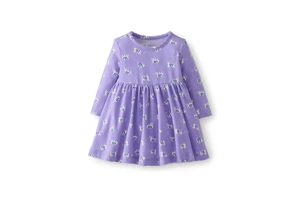 Hanna Andersson Long Sleeve Playtime Dress (Infant/Toddler) cute cats on purple