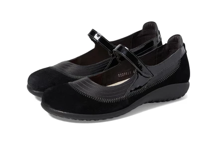 Naot Kirei black suede leather combination