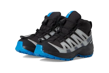 Salomon Kids Xa Pro V8 Mid Waterproof (Little Kid/Big Kid) black/monument/french blue
