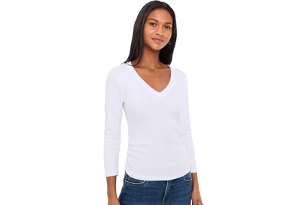 Michael Stars Enid 3/4 Sleeve V-Neck Crop Tee white