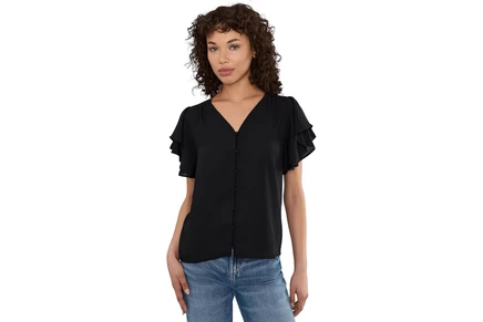 Женский топ CeCe Double Flutter Sleeve, черный