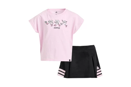 Детский комплект adidas box tee pleated skort, розовый