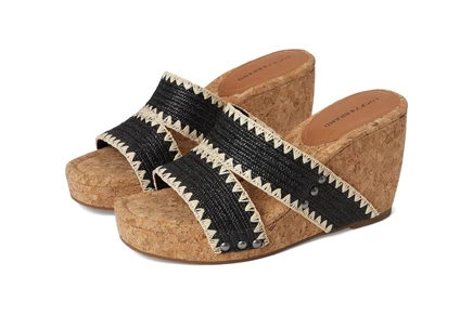 Lucky Brand Vickta Woven Band Cork Wedge Sandals black