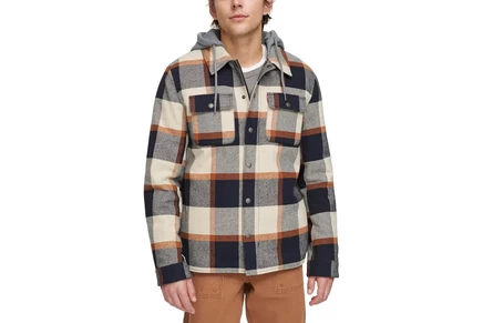 Куртка Levis Washed Cotton Shirt Jacket with A Jersey Hood and Sherpa Lining