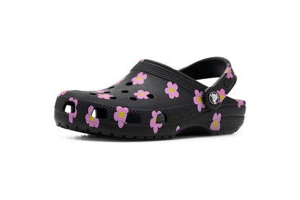 Детские сабо Crocs Classic с цветочным принтом, черные