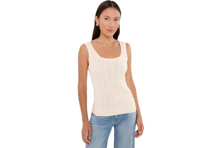 Lauren Ralph Lauren Petite Cable Cotton-Blend Sleeveless Sweater mascarpone cream