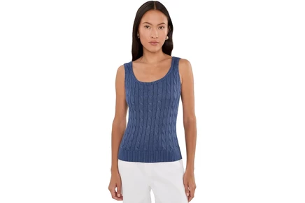 Lauren Ralph Lauren Petite Cable Cotton-Blend Sleeveless Sweater inky blue